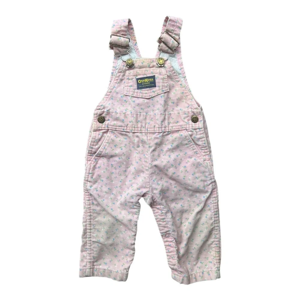 Vintage 90's Oshkosh B'gosh Pink Floral Corduroy Overalls 24m